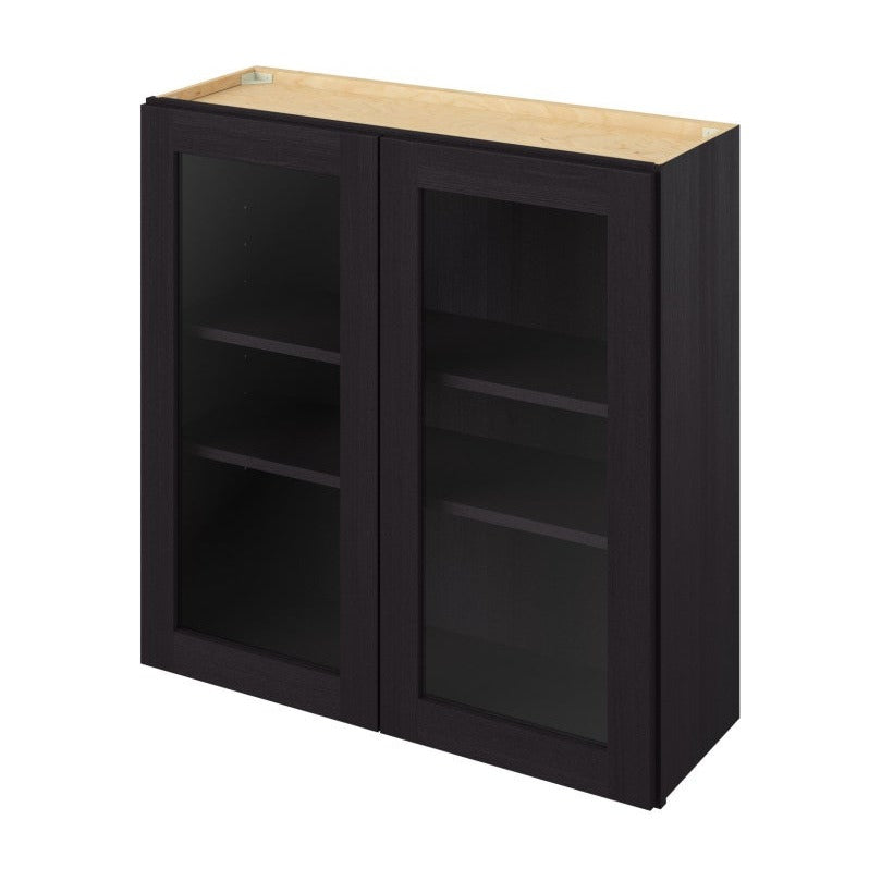 36"W x 36"H Wall Cabinet with Double Glass Doors, Two Shelves and Matching Interior in Catalina Espresso