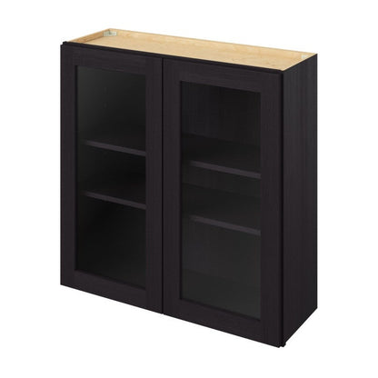 36"W x 36"H Wall Cabinet with Double Glass Doors, Two Shelves and Matching Interior in Catalina Espresso