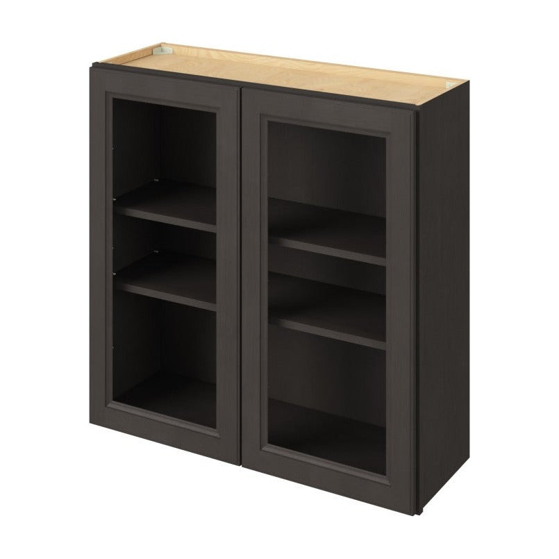 36"W x 36"H Wall Cabinet with Double Glass Doors, Two Shelves and Matching Interior in Maui Slate