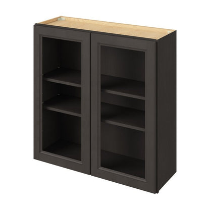 36"W x 36"H Wall Cabinet with Double Glass Doors, Two Shelves and Matching Interior in Maui Slate