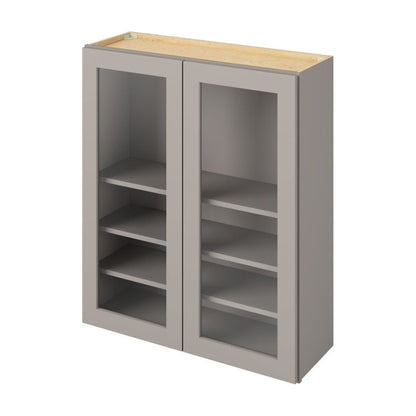 36"W x 42"H Wall Cabinet with Double Glass Doors, Three Shelves and Matching Interior in Catalina Pebble Grey