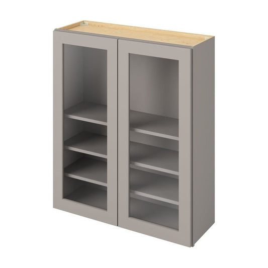 36"W x 42"H Wall Cabinet with Double Glass Doors, Three Shelves and Matching Interior in Catalina Pebble Grey
