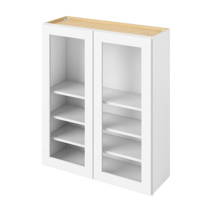 36"W x 42"H Wall Cabinet with Double Glass Doors, Three Shelves and Matching Interior in Catalina Polar White
