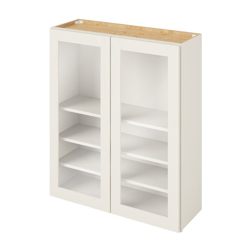36"W x 42"H Wall Cabinet with Double Glass Doors, Three Shelves and Matching Interior in Catalina Shell White
