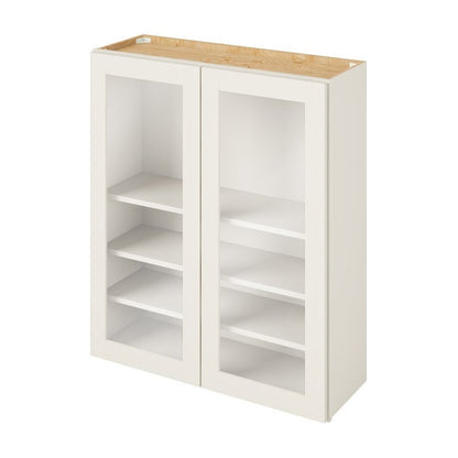 36"W x 42"H Wall Cabinet with Double Glass Doors, Three Shelves and Matching Interior in Catalina Shell White