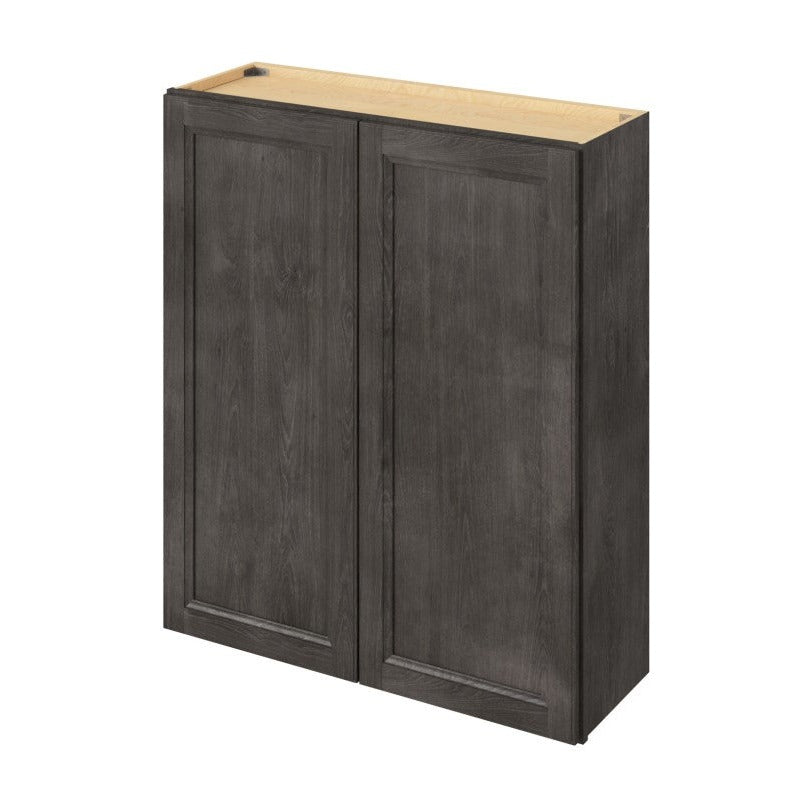 36"W x 42"H Wall Cabinet with Double Glass Doors, Three Shelves and Matching Interior in Maui Slate