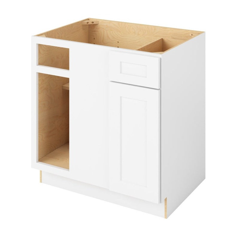 39" to 42"W Universal Blind Corner Base Cabinet with One Door and One Drawer in Catalina Polar White