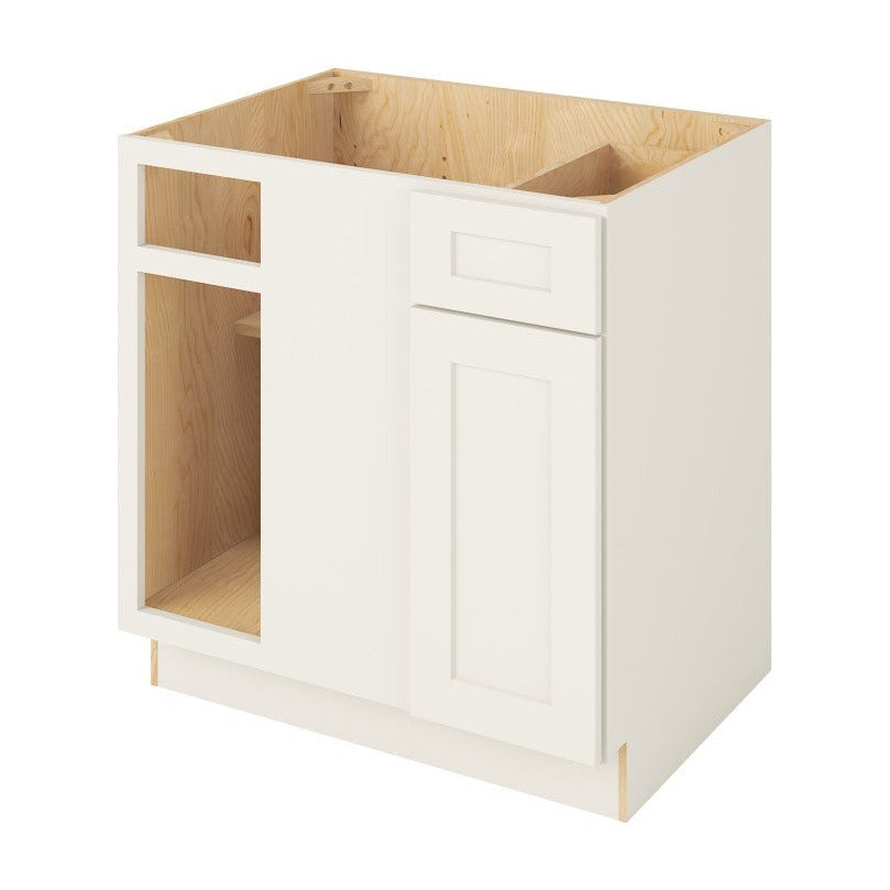 39" to 42"W Universal Blind Corner Base Cabinet with One Door and One Drawer in Catalina Shell White