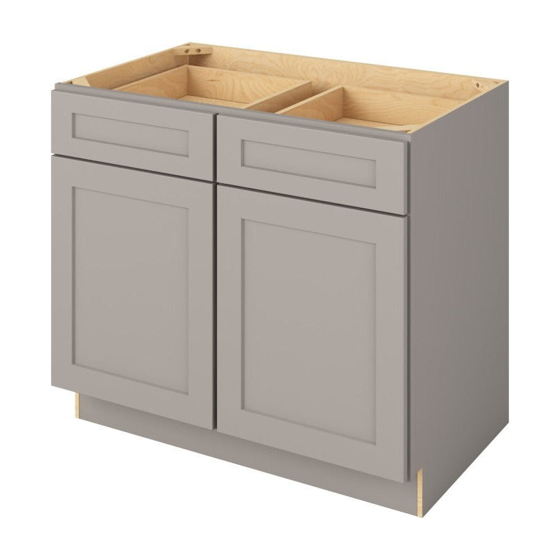39"W Base Cabinet with Double Doors and Double Drawers in Catalina Pebble Grey