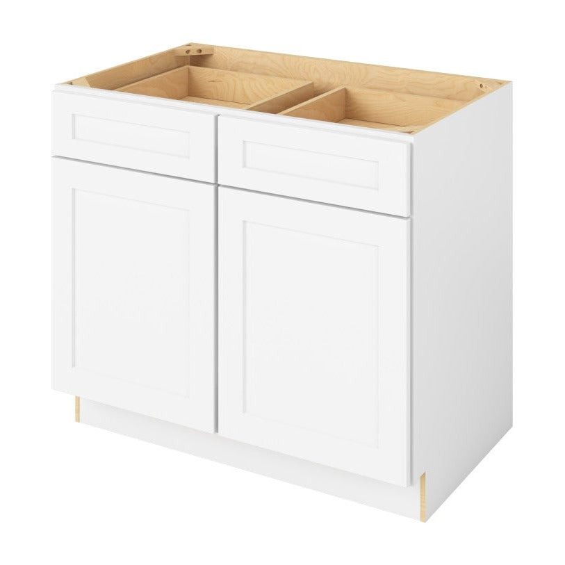 39"W Base Cabinet with Double Doors and Double Drawers in Catalina Polar White