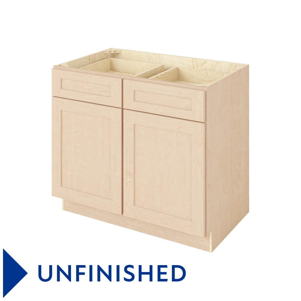 39"W Base Cabinet with Double Doors and Double Drawers in Catalina Unfinished