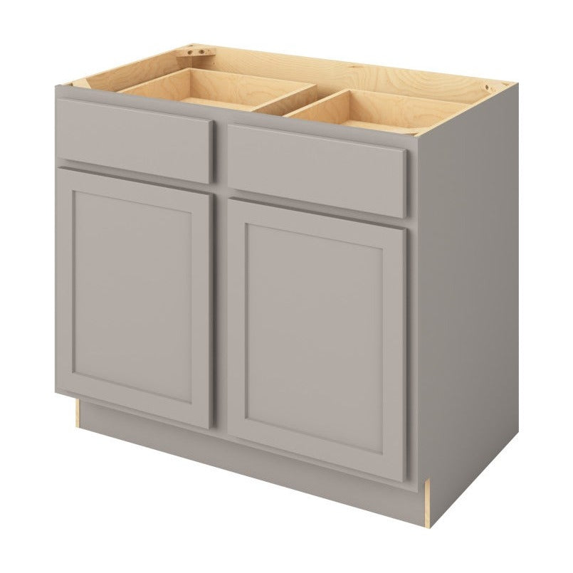 39"W Base Cabinet with Double Doors and Double Drawers in Hatteras Pebble Grey