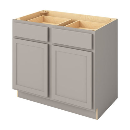 39"W Base Cabinet with Double Doors and Double Drawers in Hatteras Pebble Grey