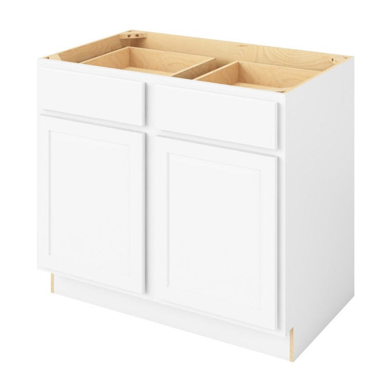 39"W Base Cabinet with Double Doors and Double Drawers in Hatteras Polar White
