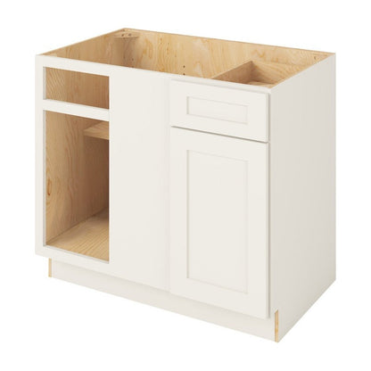 42" to 45"W Universal Blind Corner Base Cabinet with One Door and One Drawer in Catalina Shell White