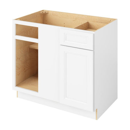 42" to 45"W Universal Blind Corner Base Cabinet with One Door and One Drawer in Maui Polar White
