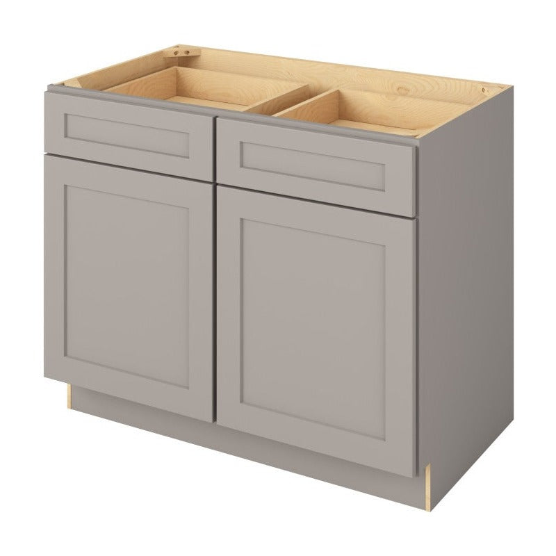 42"W Base Cabinet with Double Doors and Double Drawers in Catalina Pebble Grey