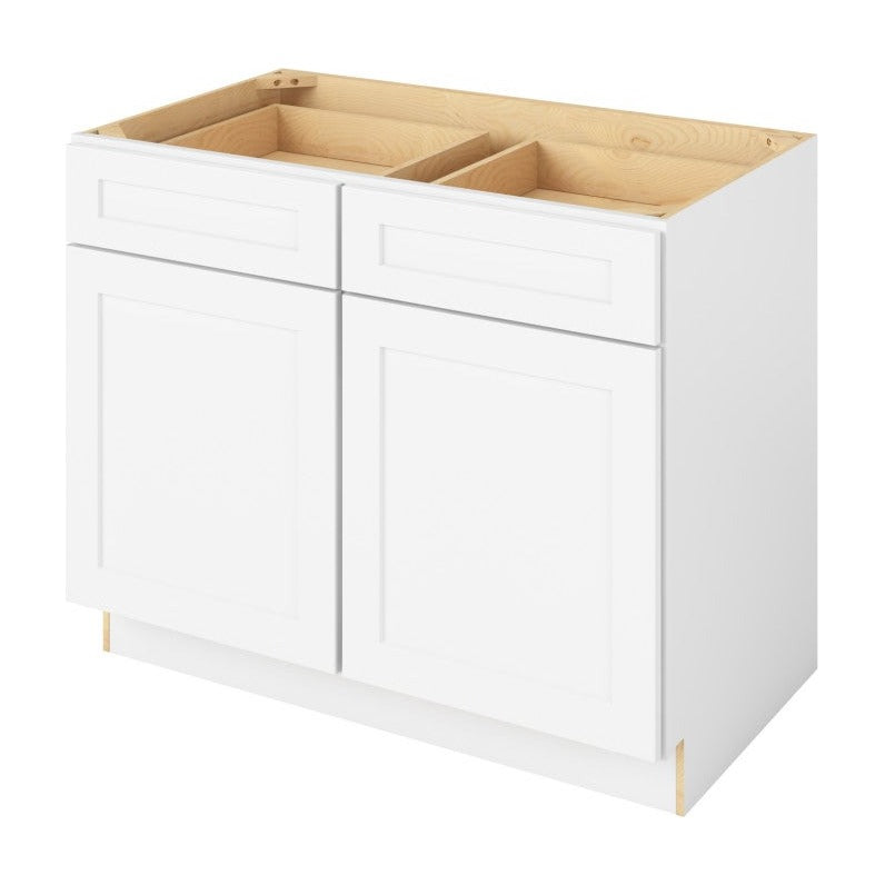 42"W Base Cabinet with Double Doors and Double Drawers in Catalina Polar White