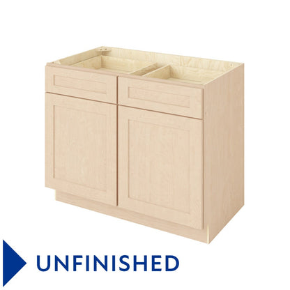 42"W Base Cabinet with Double Doors and Double Drawers in Catalina Unfinished