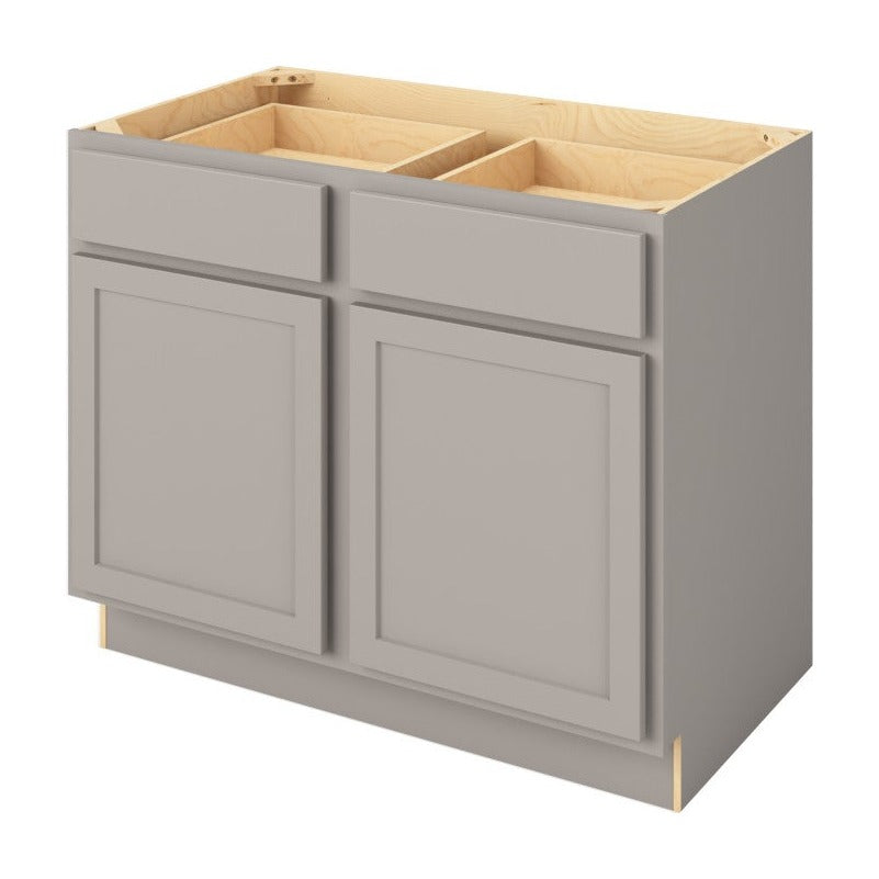 42"W Base Cabinet with Double Doors and Double Drawers in Hatteras Pebble Grey