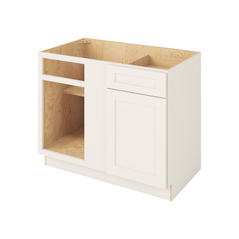 45" to 48"W Universal Blind Corner Base Cabinet with One Door and One Drawer in Catalina Shell White
