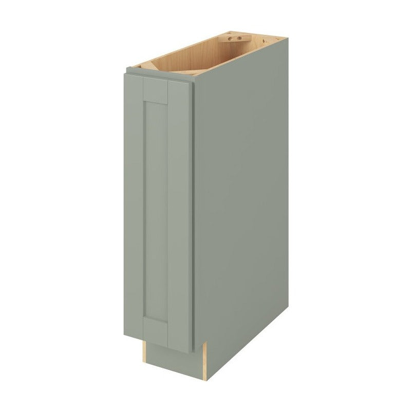 9"W Full Height Door Base Cabinet with One Door and Two Shelves in Catalina Sage Green