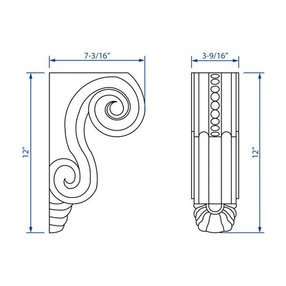 large Classic Scroll Corbel in Polar White, view 4