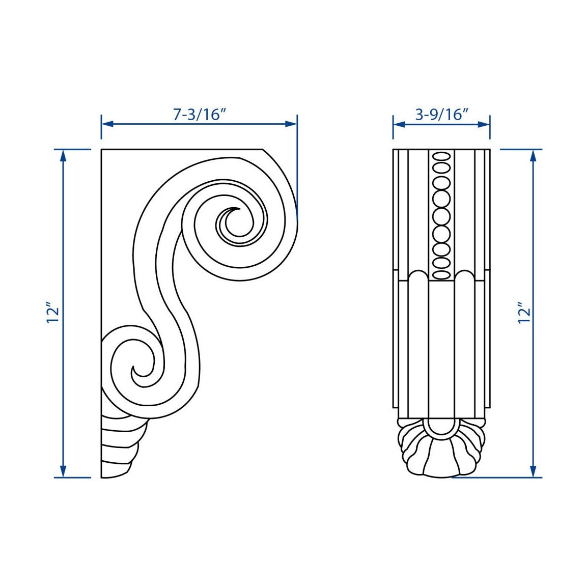 large Classic Scroll Corbel in Slate, view 2