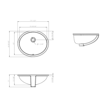 Seraphine 15" Oval Porcelain Undermount Bathroom Sink, White, alternate view
