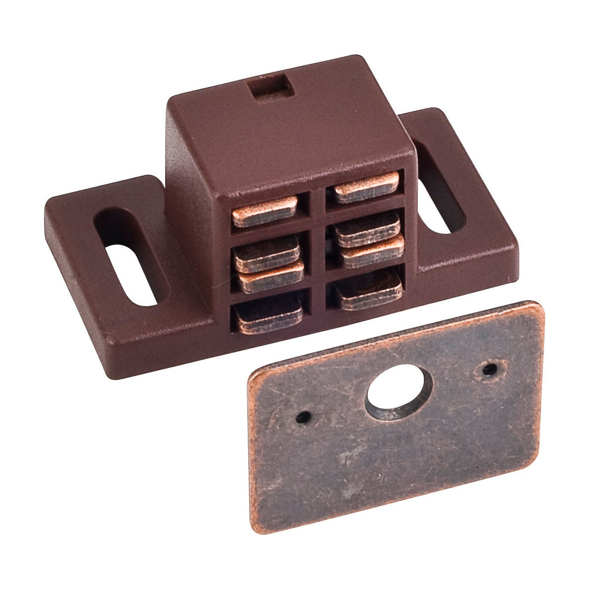 Single Magnetic Cabinet Catch, 25 lb, Brown, Bronze Strike, With Screws (Full Carton)