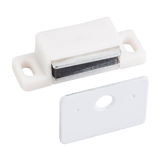 Single Magnetic Cabinet Catch in White, White Strike