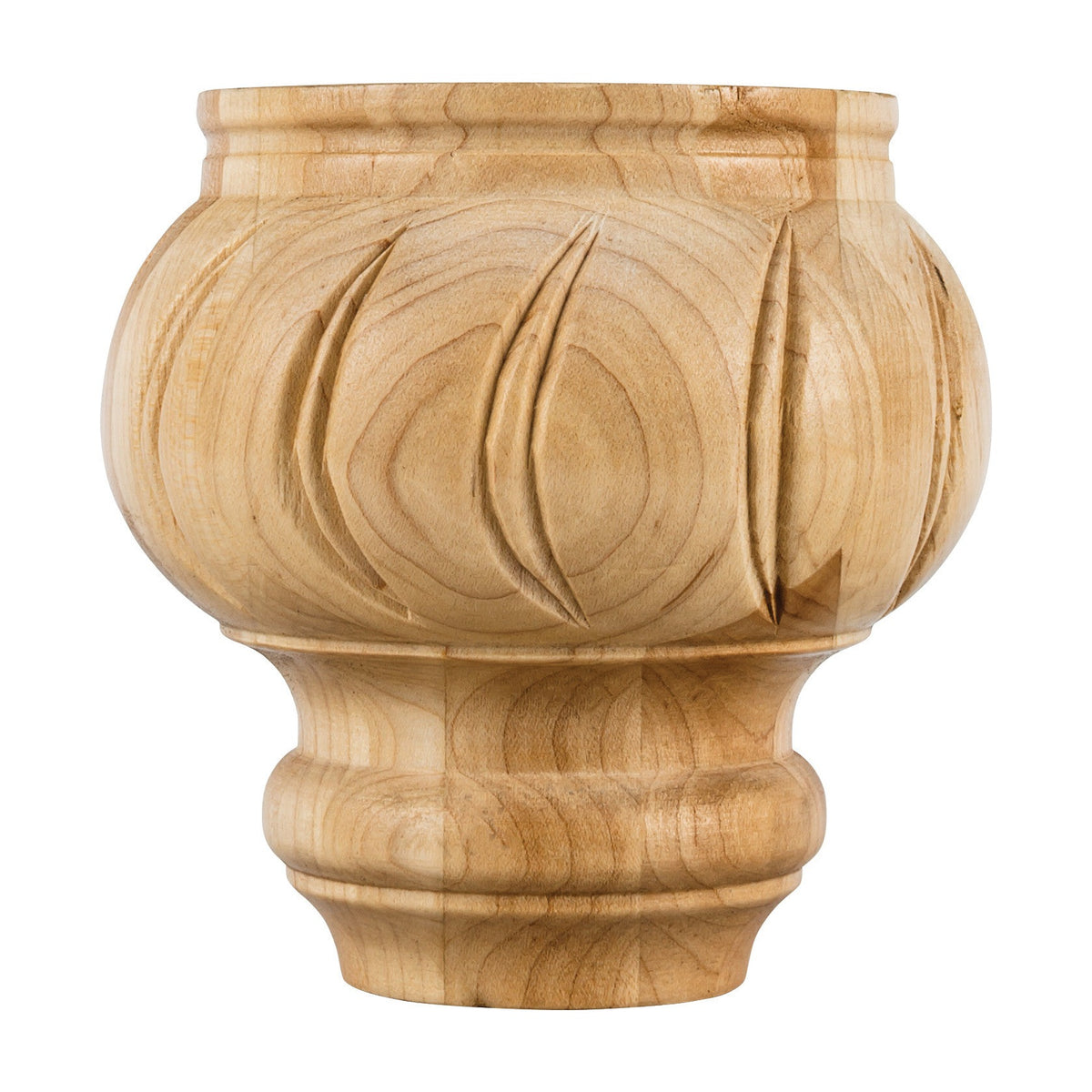 Spiral Turned Traditional Wood Bun Foot, 4-1/2" x 4-1/2"