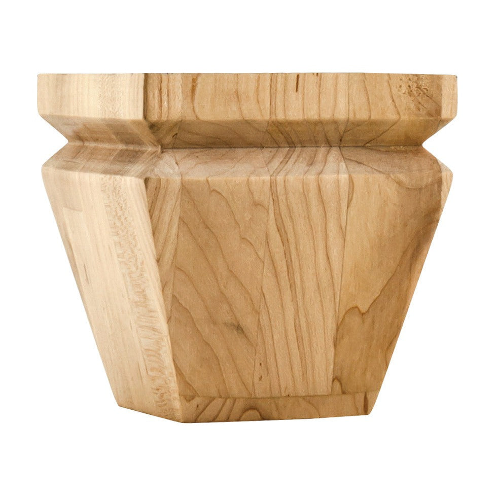 Square Tapered Wood Bun Foot with "V" Groove, 4" x 4" Tall