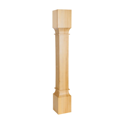 Square Wood Post with Carved Rings, 5" x 5" x 35-1/2"