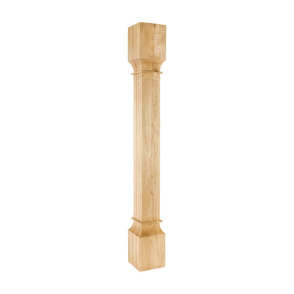 Square Wood Post with Carved Rings, 5" x 5" x 42"