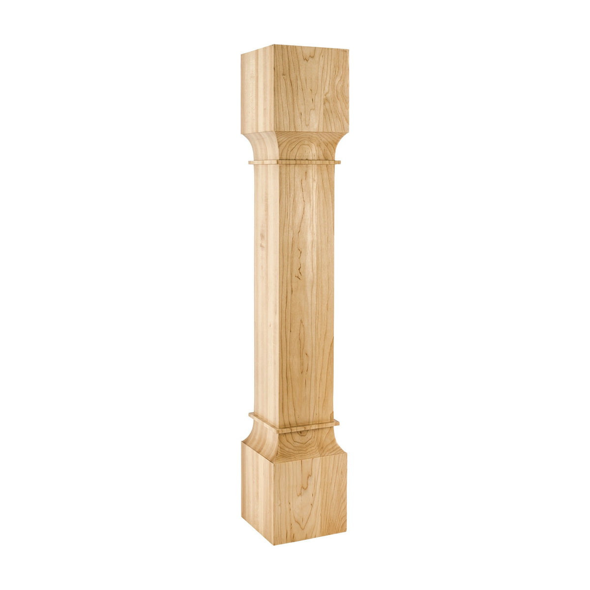 Square Wood Post with Carved Rings, 6" x 6" x 35-1/2"