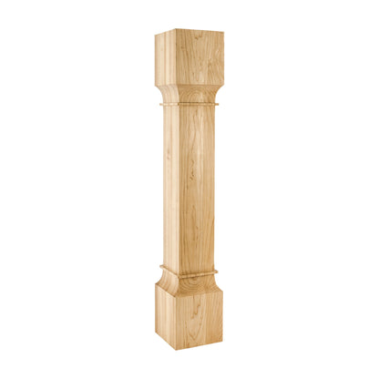 Square Wood Post with Carved Rings, 6" x 6" x 35-1/2"