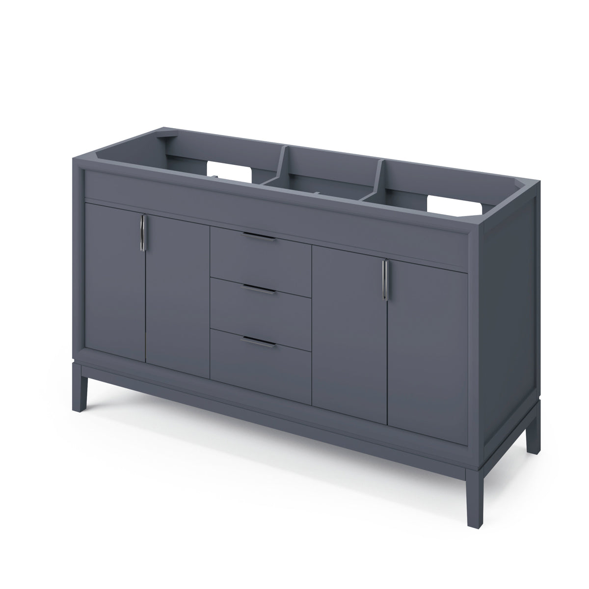 Theodora 60" Double Bowl Freestanding Bathroom Vanity, Blue Steel