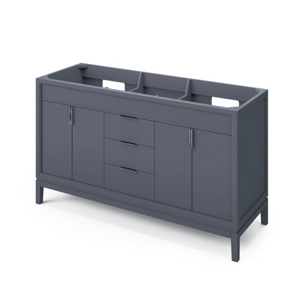 Theodora 60" Double Bowl Freestanding Bathroom Vanity, Blue Steel