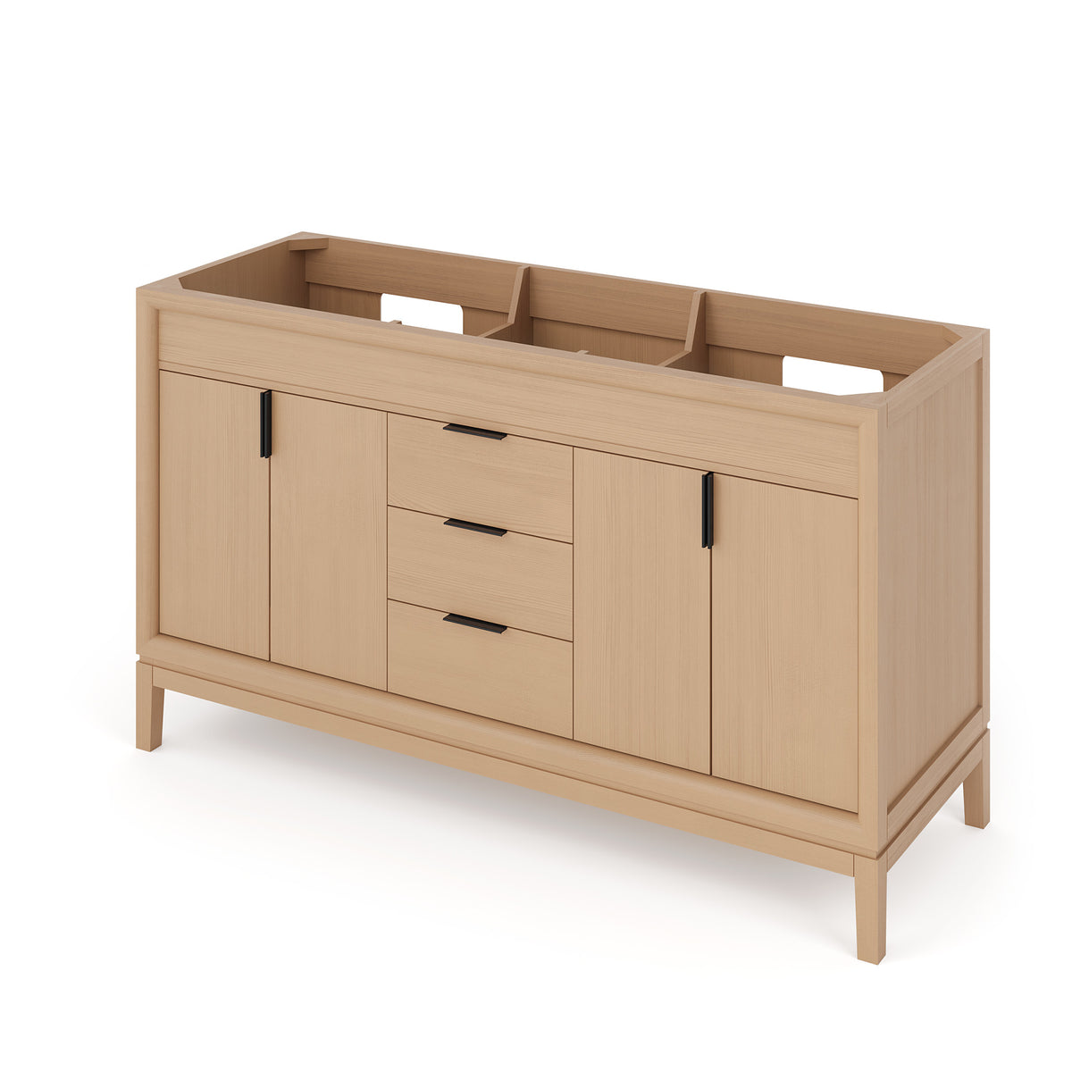 Theodora 60" Double Bowl Freestanding Bathroom Vanity, Natural Oak
