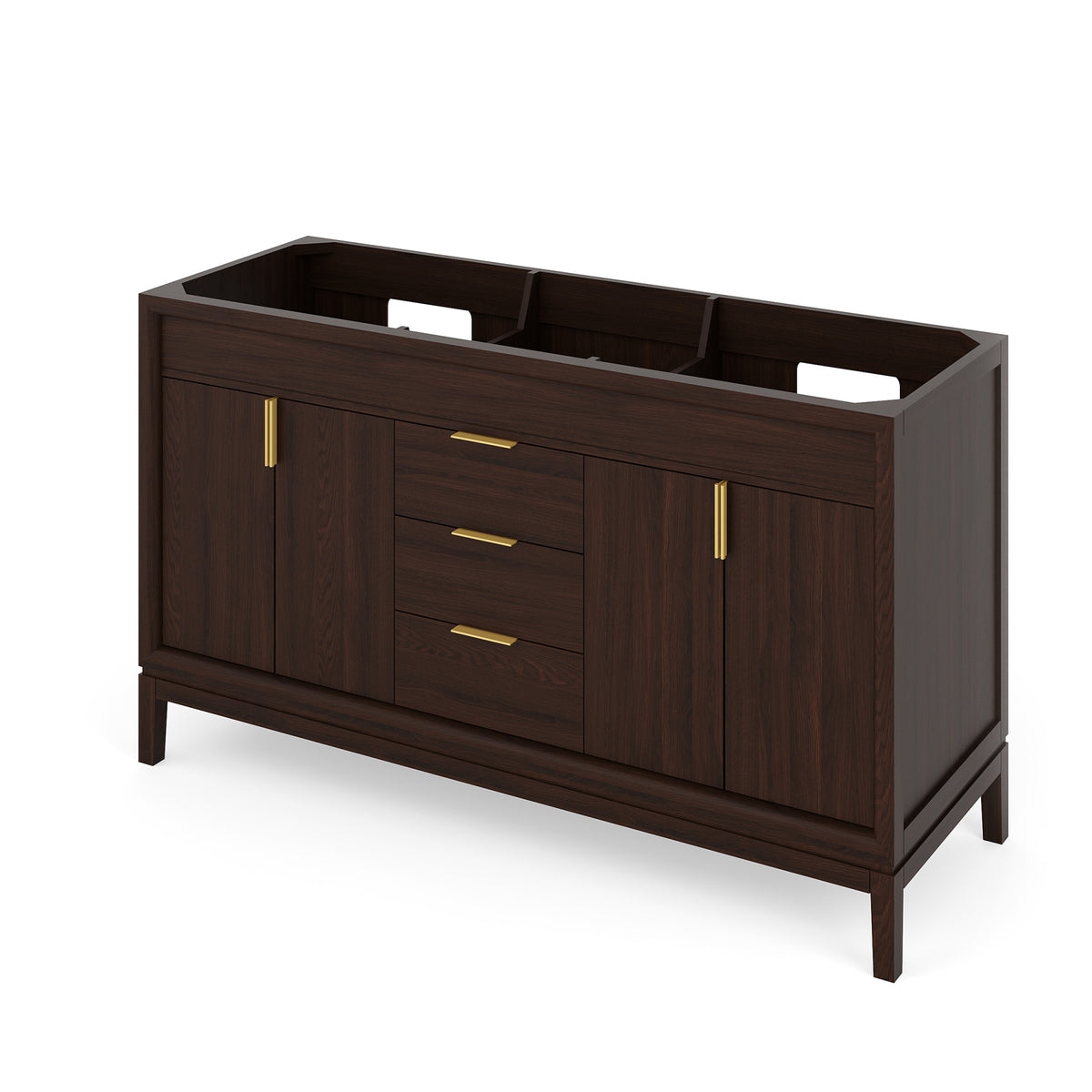 Theodora 60" Double Bowl Freestanding Bathroom Vanity, Dark Walnut
