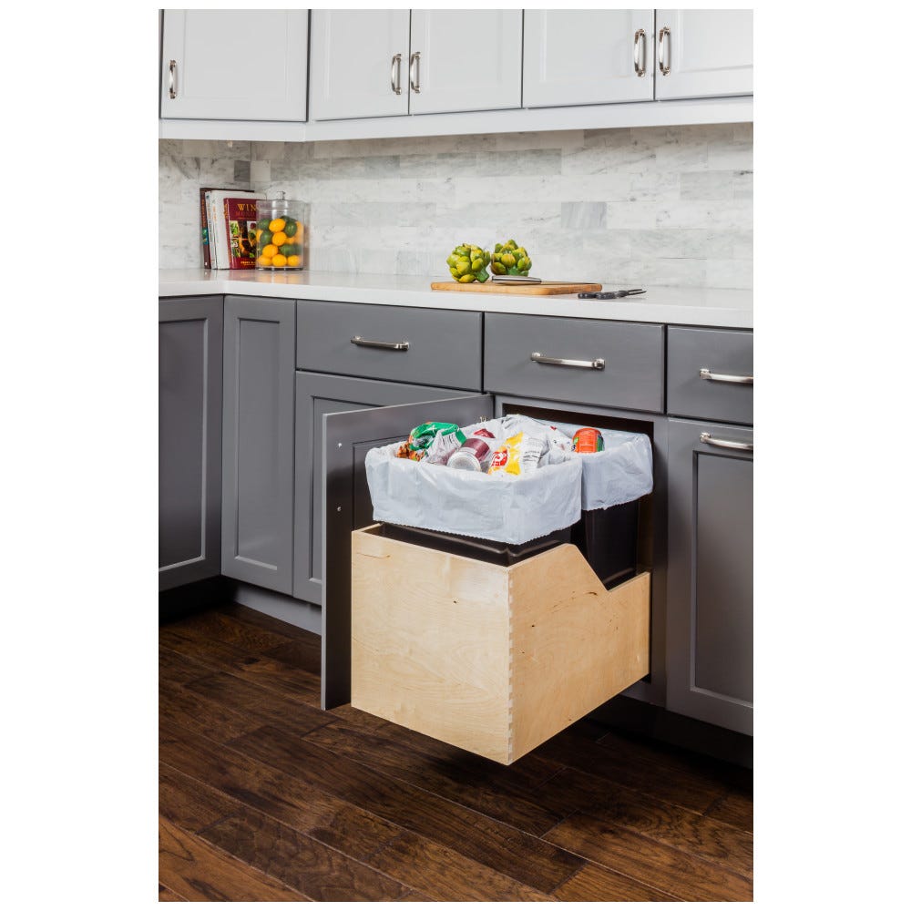 Valo Wood Bottom-Mount Soft-close Trashcan Rollout for Hinged Doors