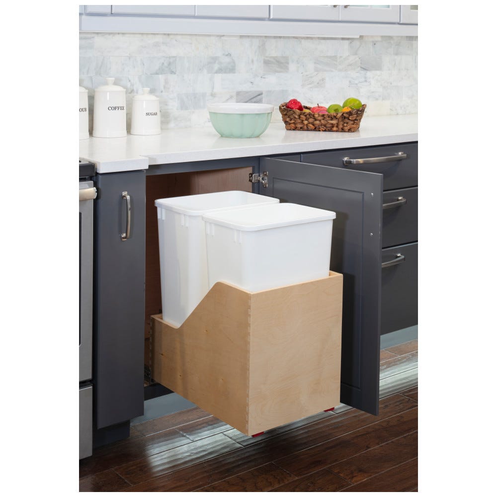 Valo Wood Bottom-Mount Soft-close Trashcan Rollout for Hinged Doors