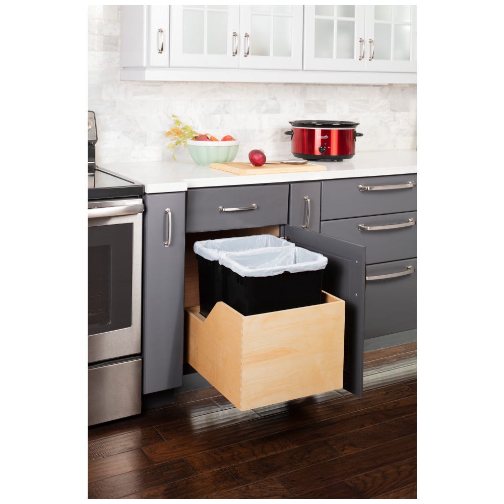 Valo Wood Bottom-Mount Soft-close Trashcan Rollout for Hinged Doors