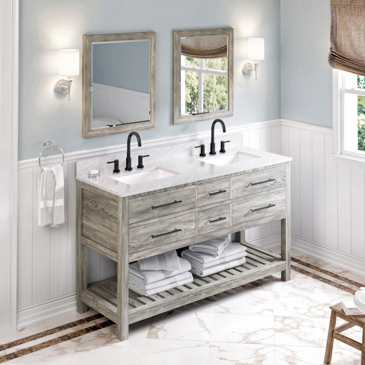 Wavecrest 60" Double Bowl Freestanding Bathroom Vanity, alternate view