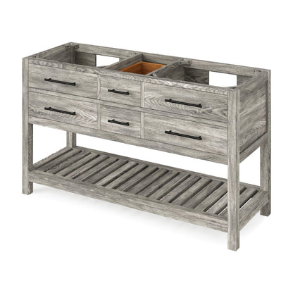 Wavecrest 60" Double Bowl Freestanding Bathroom Vanity, Weathered Grey