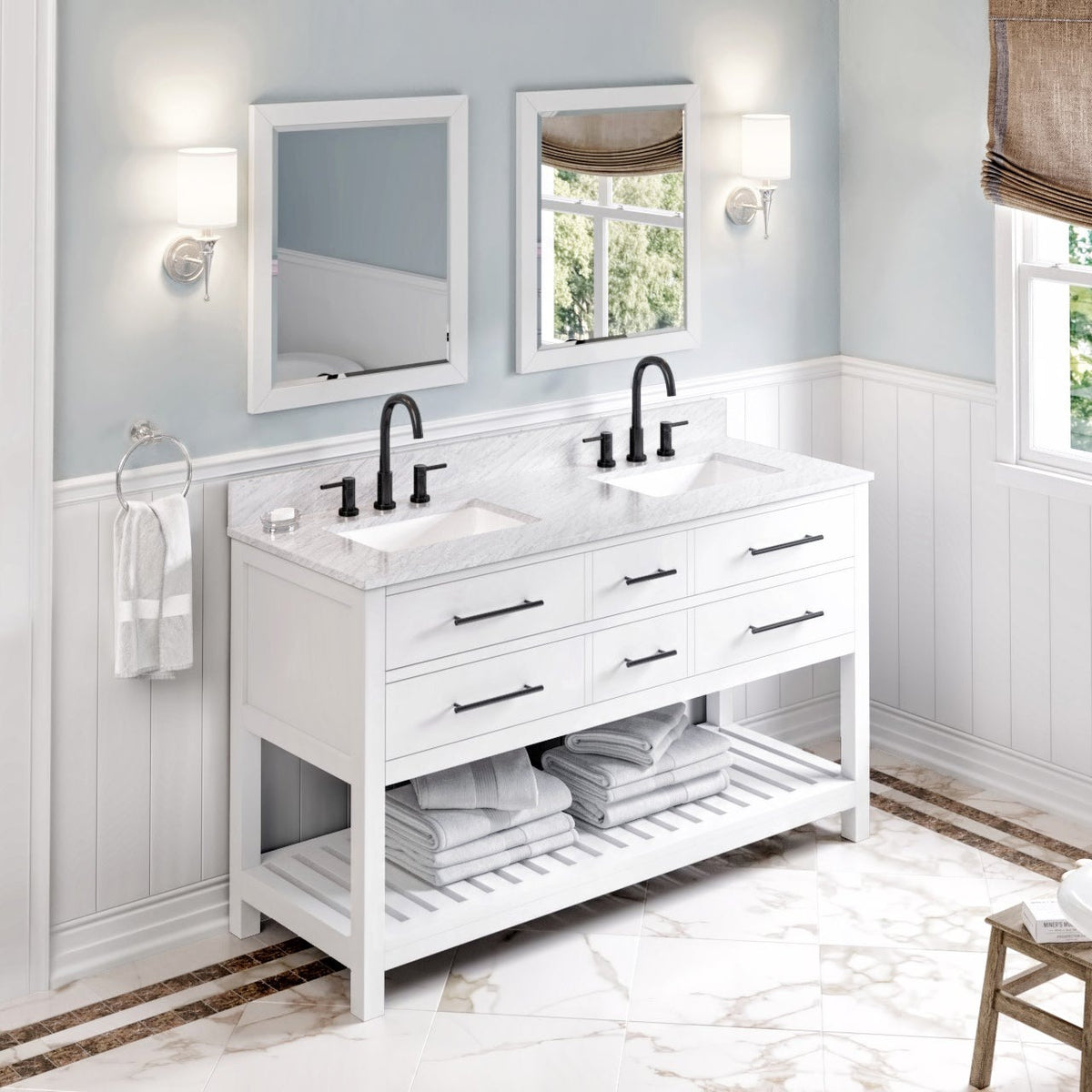 Wavecrest 60" Double Bowl Freestanding Bathroom Vanity, alternate view