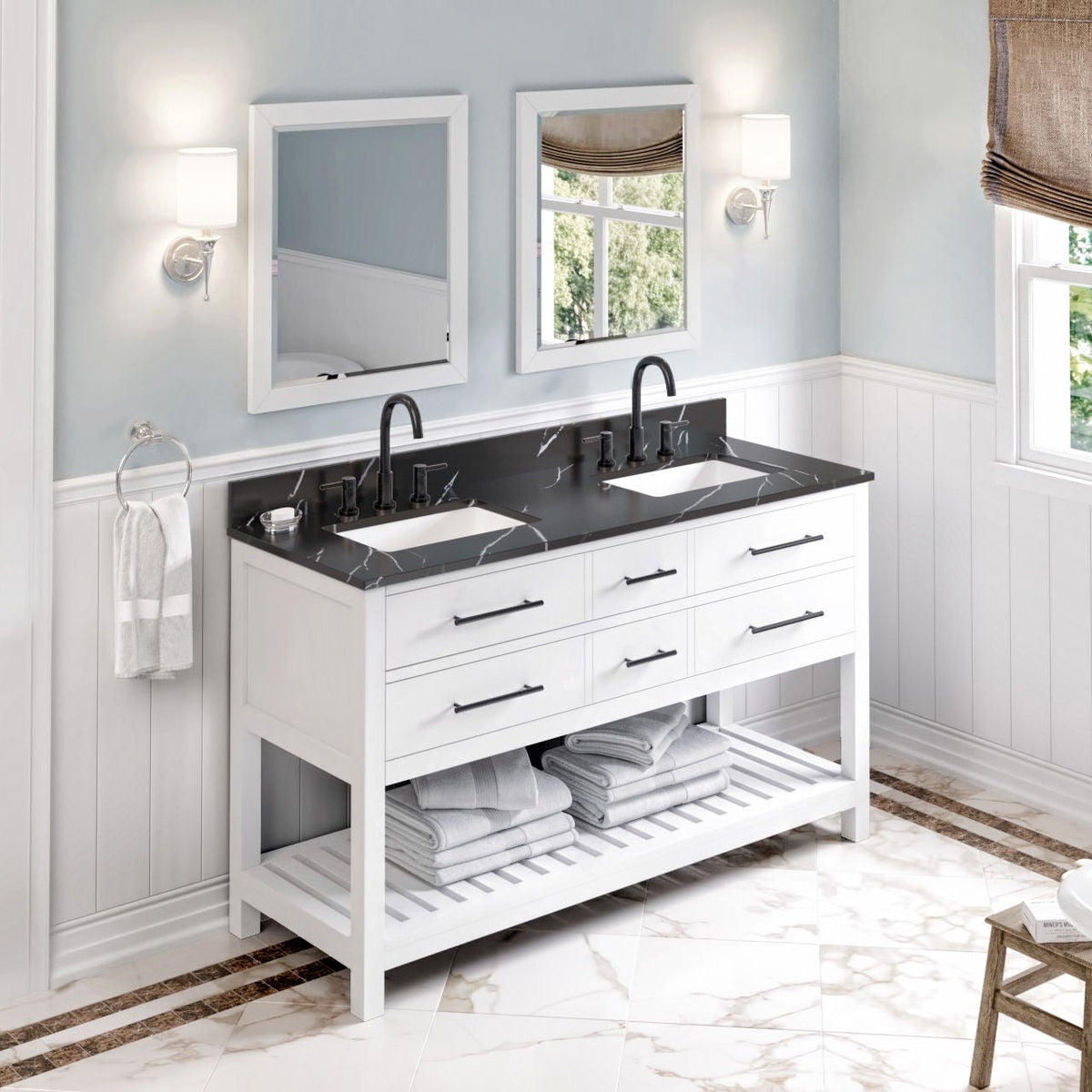 Wavecrest 60" Double Bowl Freestanding Bathroom Vanity, alternate view