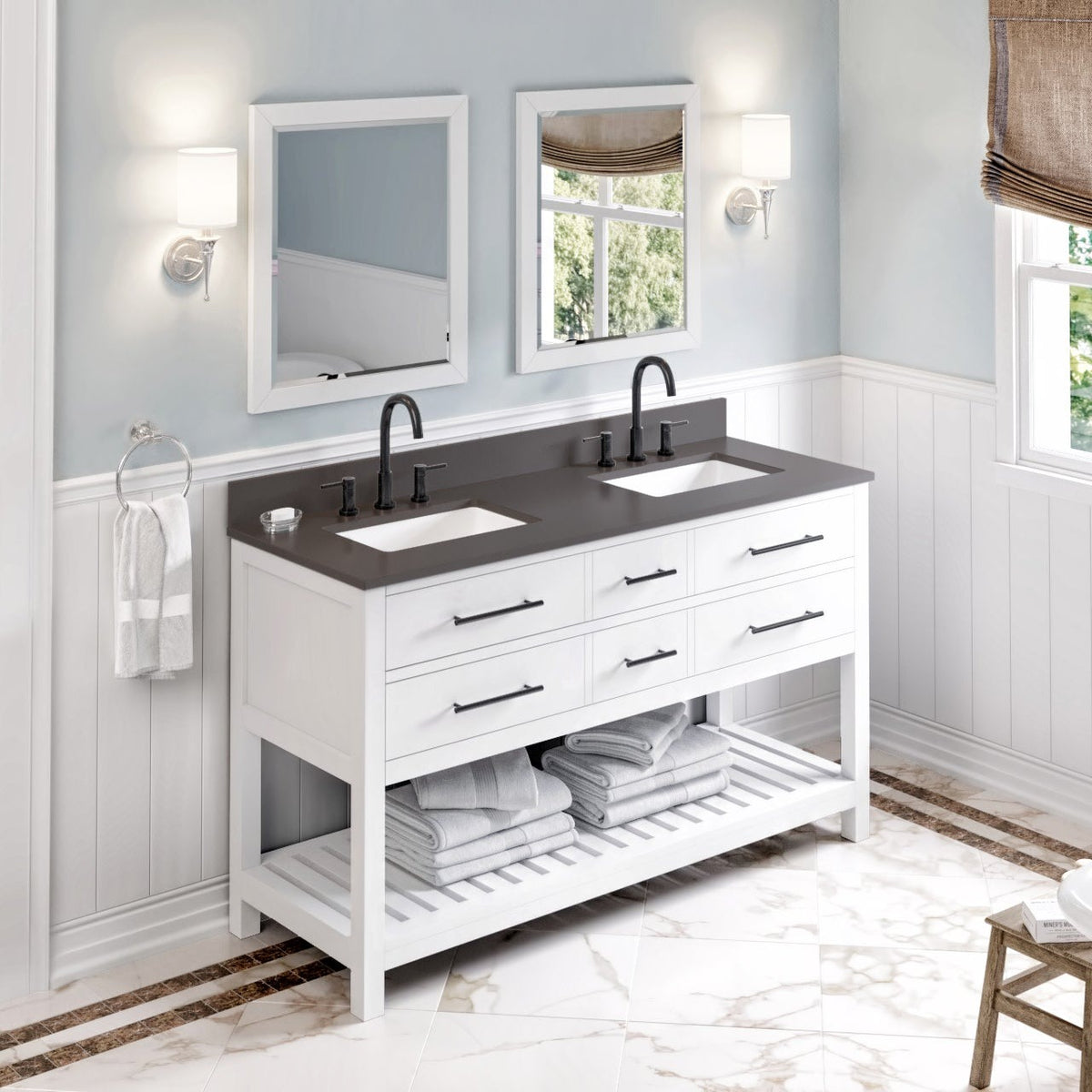 Wavecrest 60" Double Bowl Freestanding Bathroom Vanity, alternate view