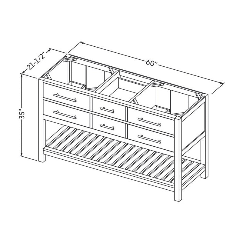 Wavecrest 60" Double Bowl Freestanding Bathroom Vanity, alternate view